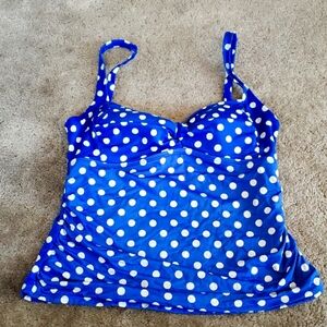 Blue & White Polka-dot Tankini Swim Top
